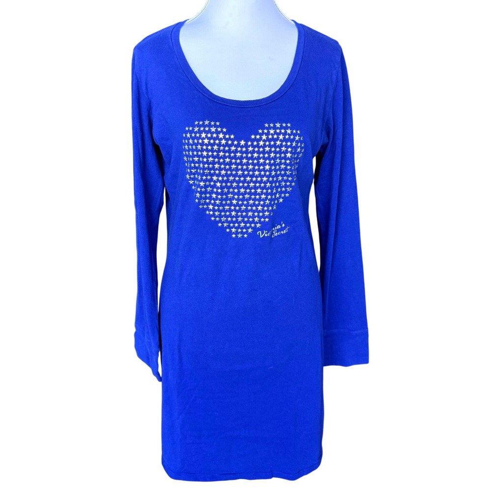 Y2K Victorias Secret Sleep Shirt Studded Star Heart Blue Pajamas Loungewear L